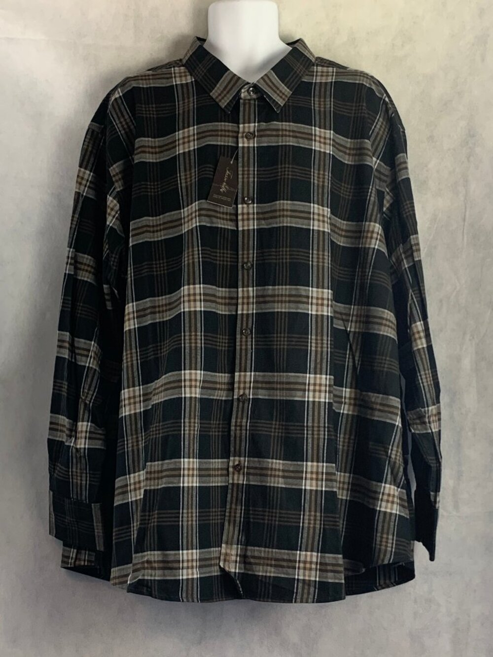 Tasso Elba Men's Big and Tall Long Sleeve Button-Down Shirt, Black Plaid, 4XB